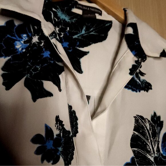 Chelsea & Theodore Blue White Floral Shirt Dress Small - Picture 3 of 7